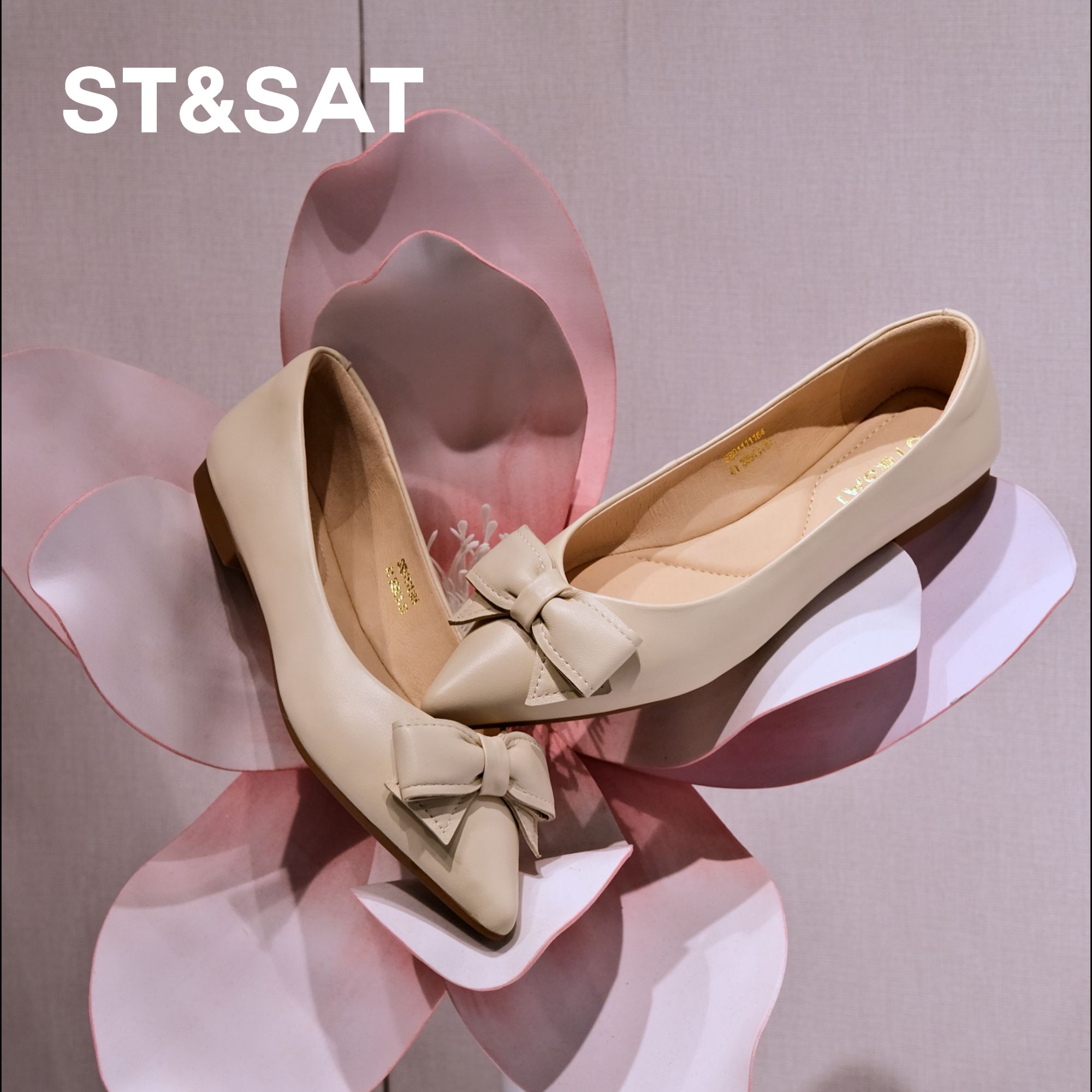 【简约系列】星期六浅口单鞋春尖头蝴蝶结羊皮平底女鞋1164