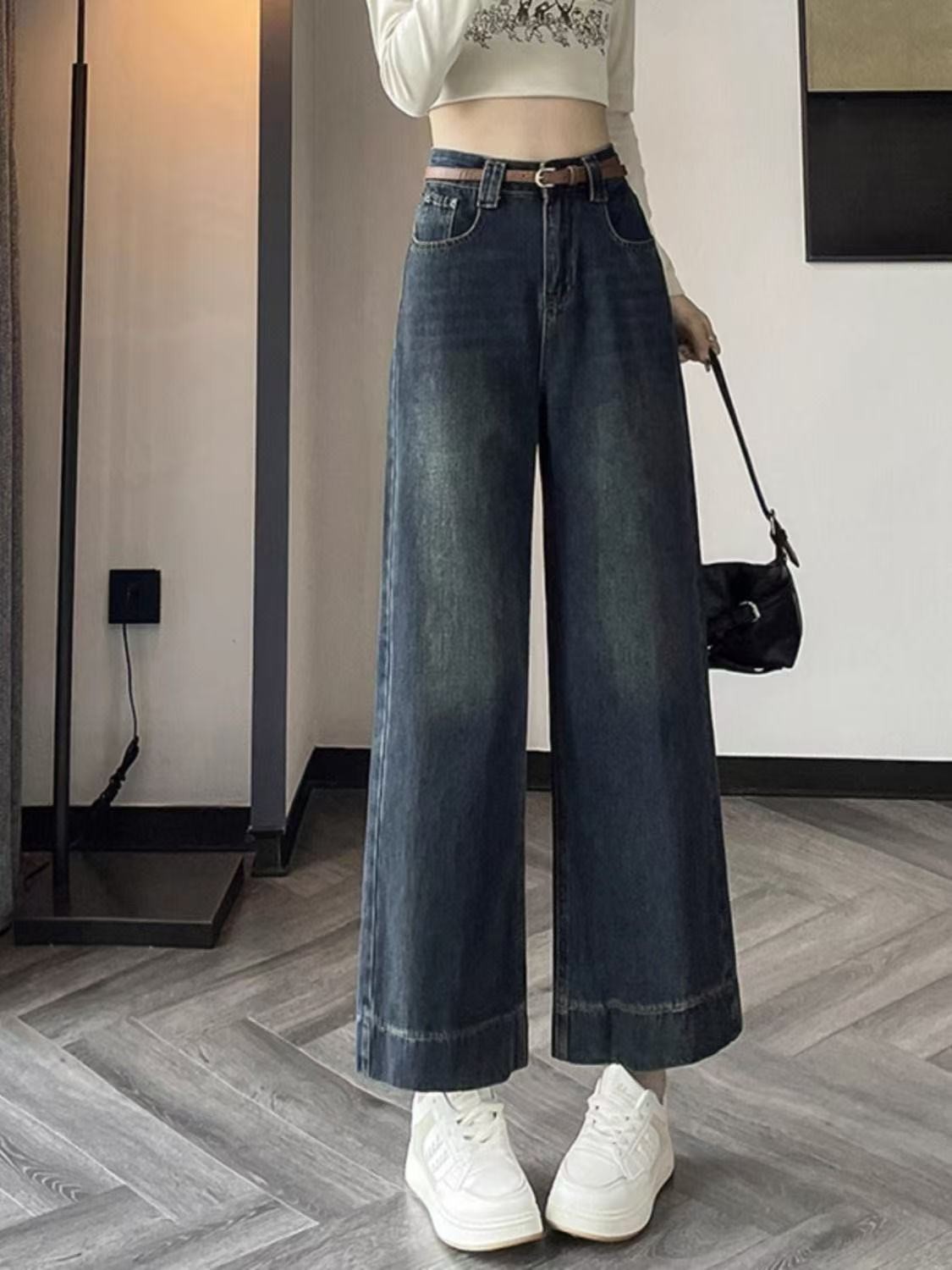 2025春夏款奶奶裤直筒裤牛仔阔腿修身显瘦百搭
