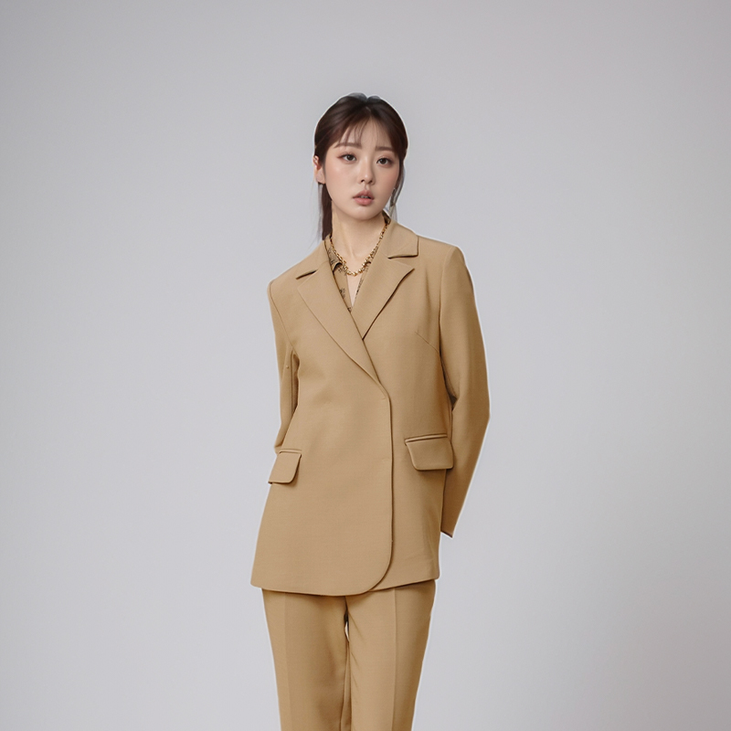 素芭H形直身设计高级感西装外套女时尚百搭气质茶褐色上衣SS0612