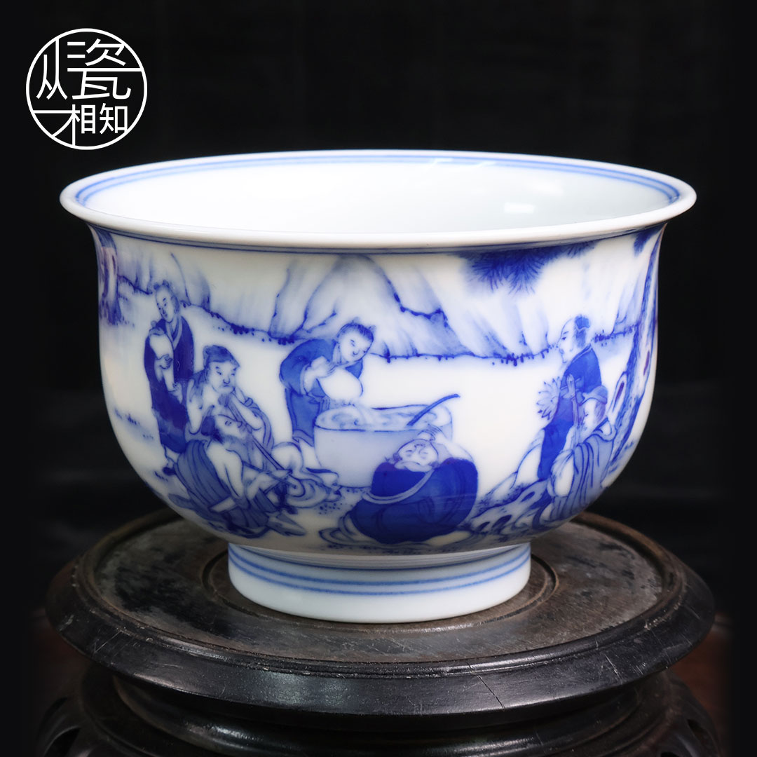 朴真堂饮中八仙炉式杯景德镇青花瓷 纯手工手绘 高端中式名窑茶杯