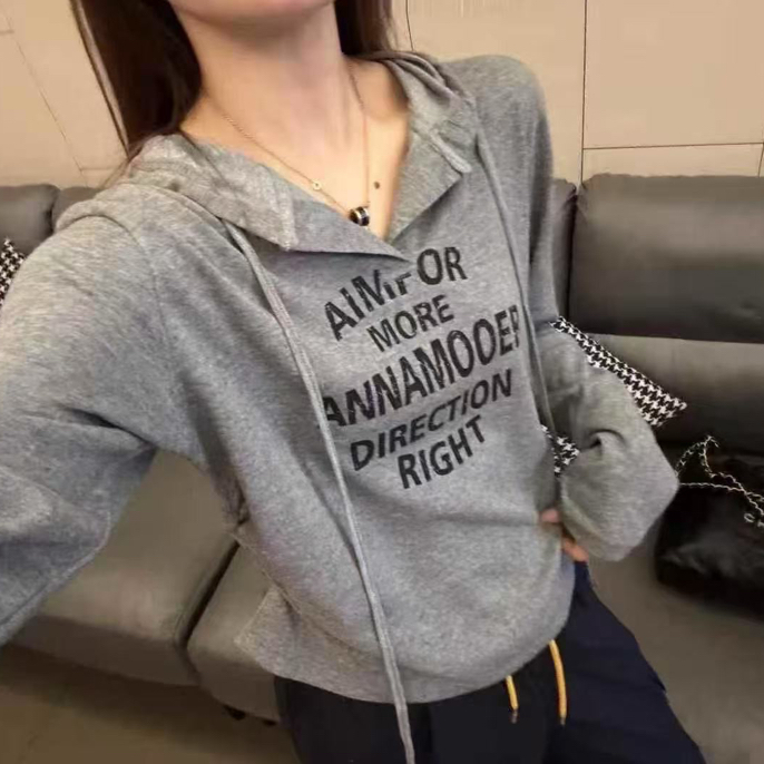 初秋时尚屁帘字母印花长袖T恤搭配工装阔腿裤套装女潮