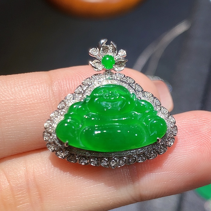 翡翠18K金镶嵌吊坠(不含链)