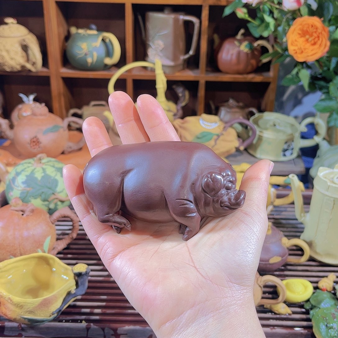 紫砂茶宠紫砂躺平猪