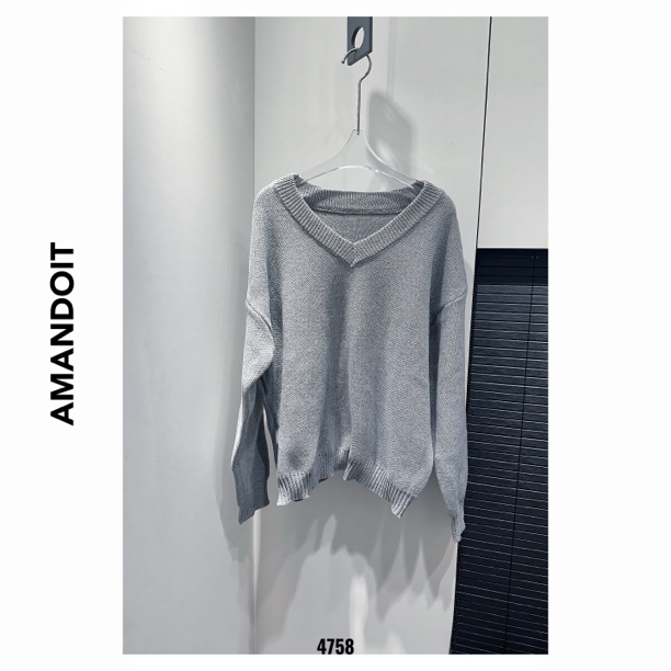 4758丨V领针织衫极简松弛感宽松上衣