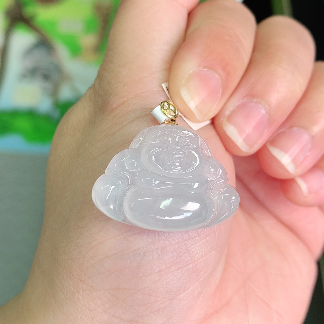 翡翠颈饰18K金镶嵌冰胶佛公