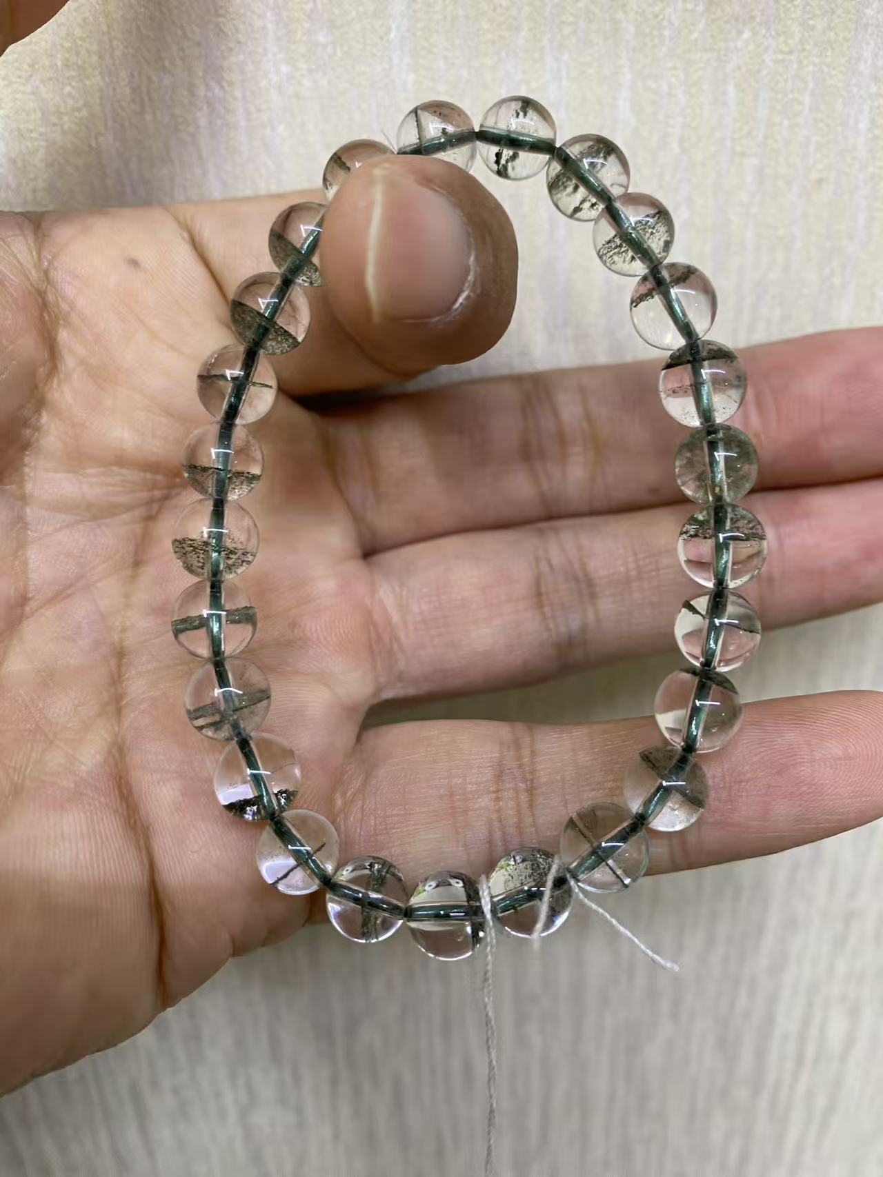 高透一线天绿幽灵水晶手链7+珠子约15.5克