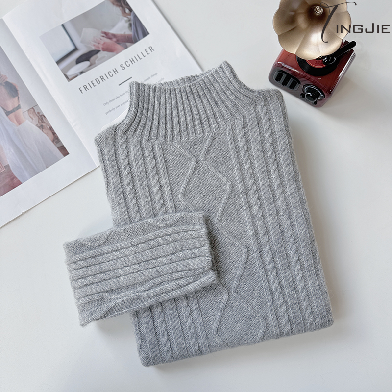 【婉时】高端气质灰/纯色立体提花保暖秋冬季韩版针织套头毛衣B1610
