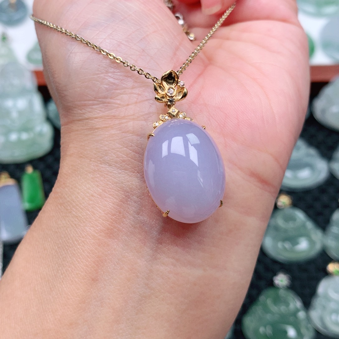 翡翠吊坠(不含链)18K金镶嵌