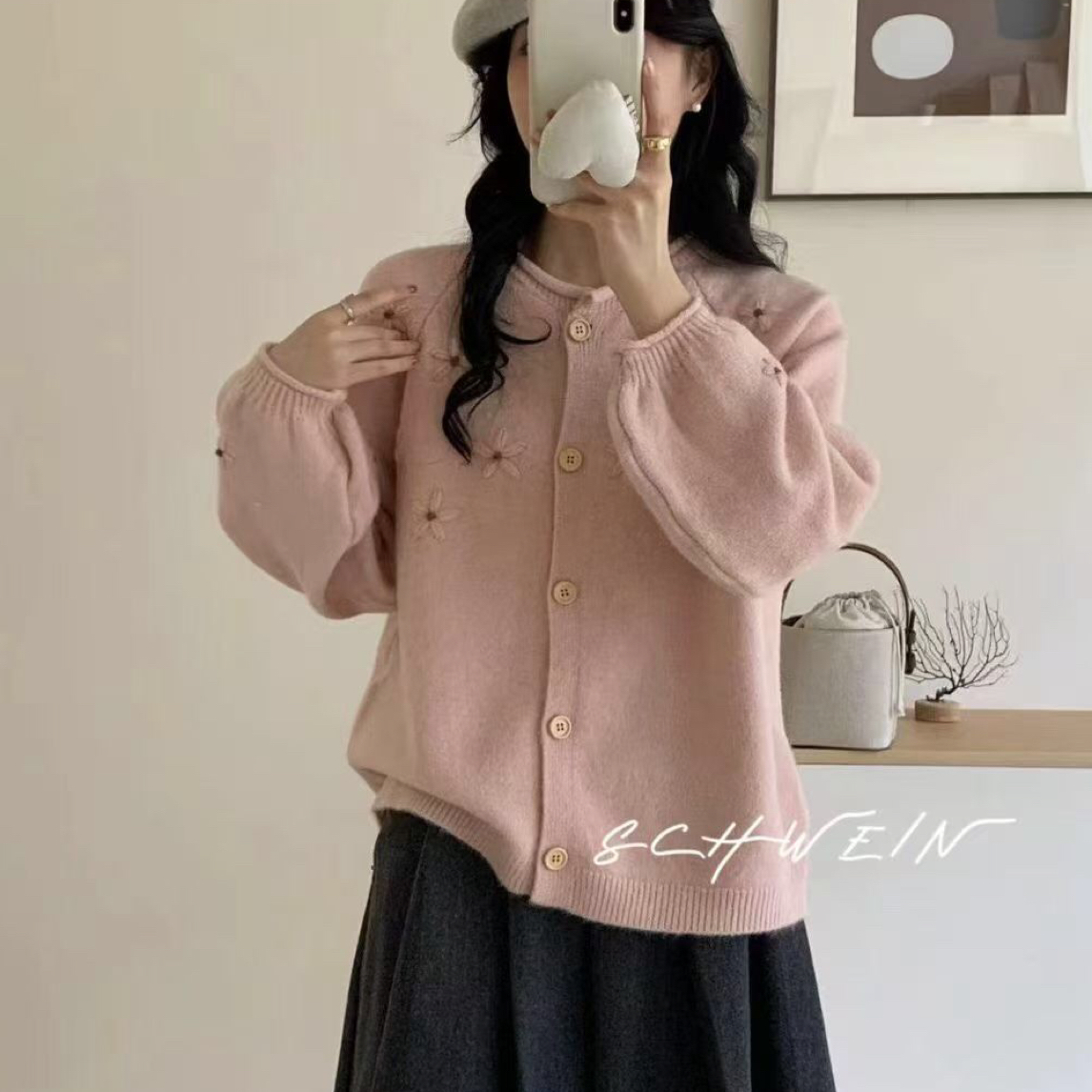 刺绣花朵秋季针织秋冬翻领百搭小香风