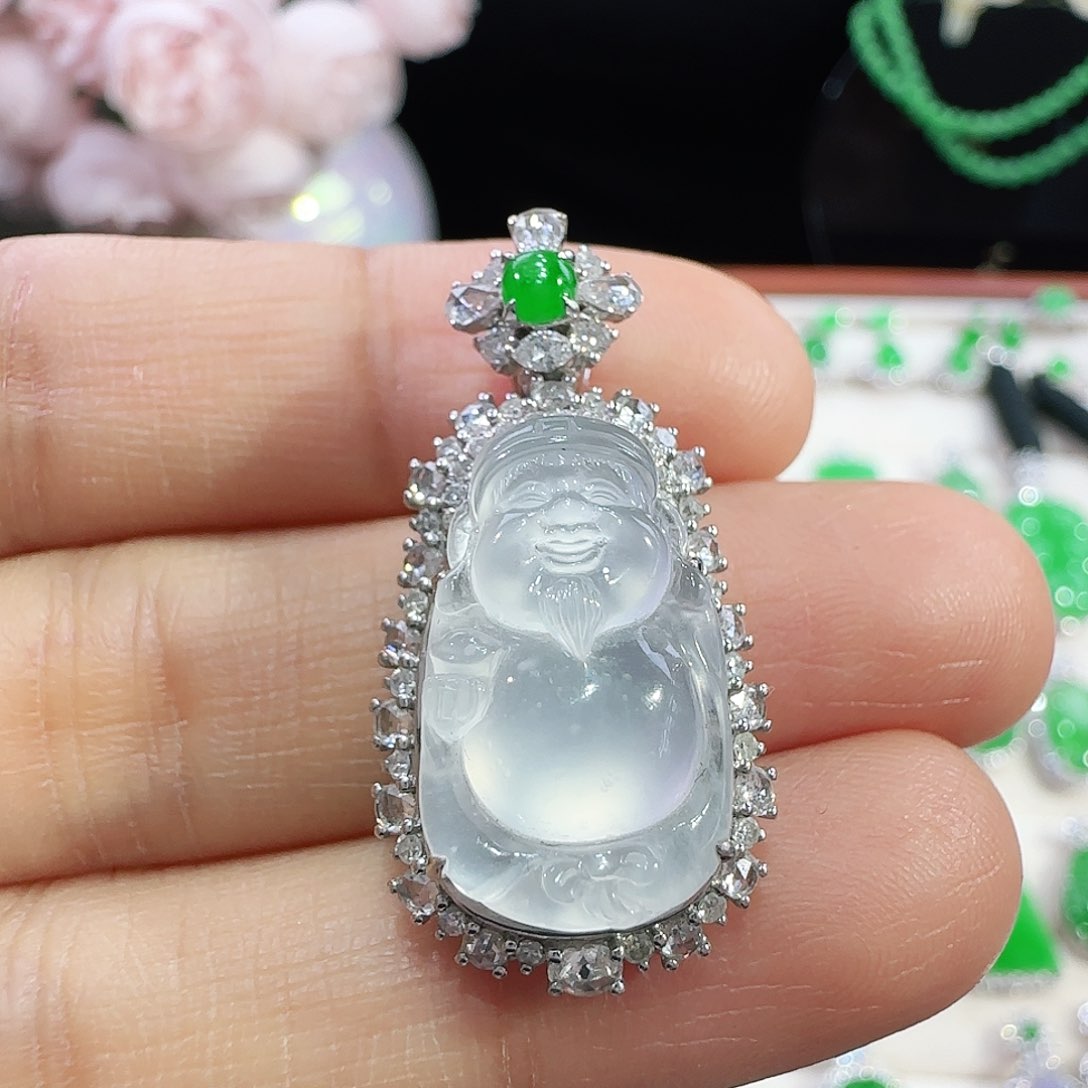 翡翠吊坠(不含链)18K金镶嵌