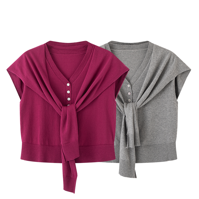 迪*轩商场同款2025新款设计款时尚披肩短袖针织衫百搭上衣女3129