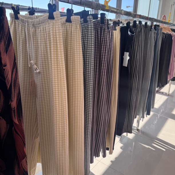 软糯磨毛男女款家居服裤子格子花纹抽绳