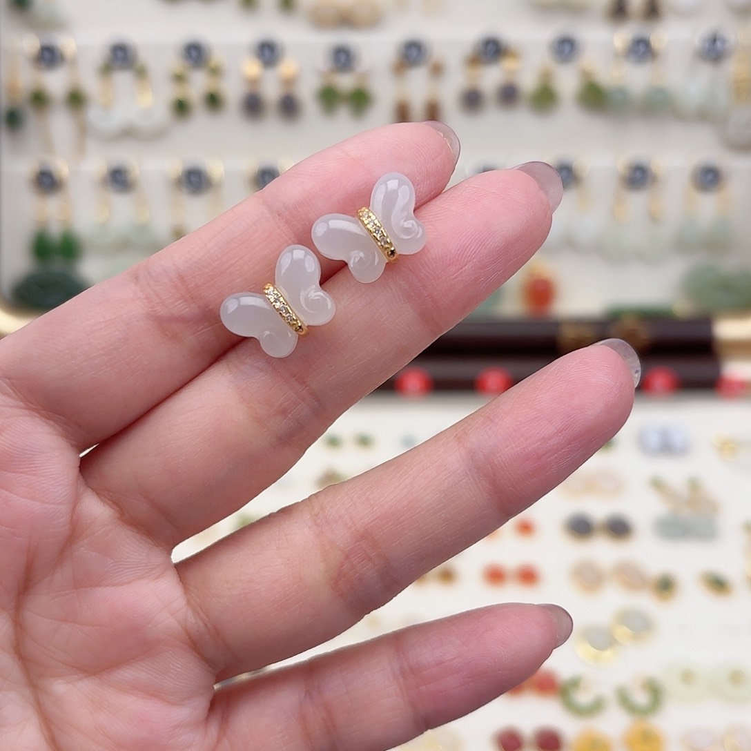 银S925镶嵌和田玉耳饰