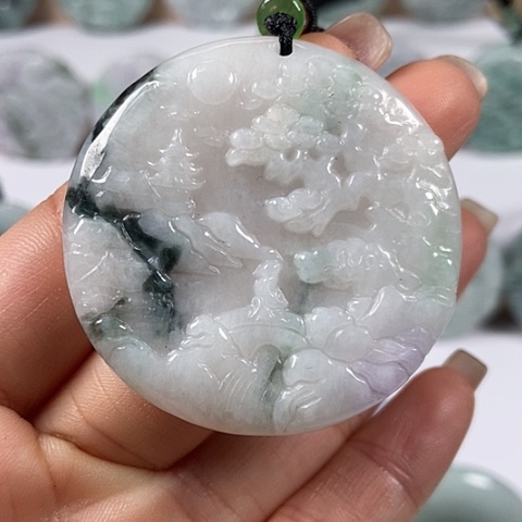 翡翠颈饰未镶嵌山水牌福利