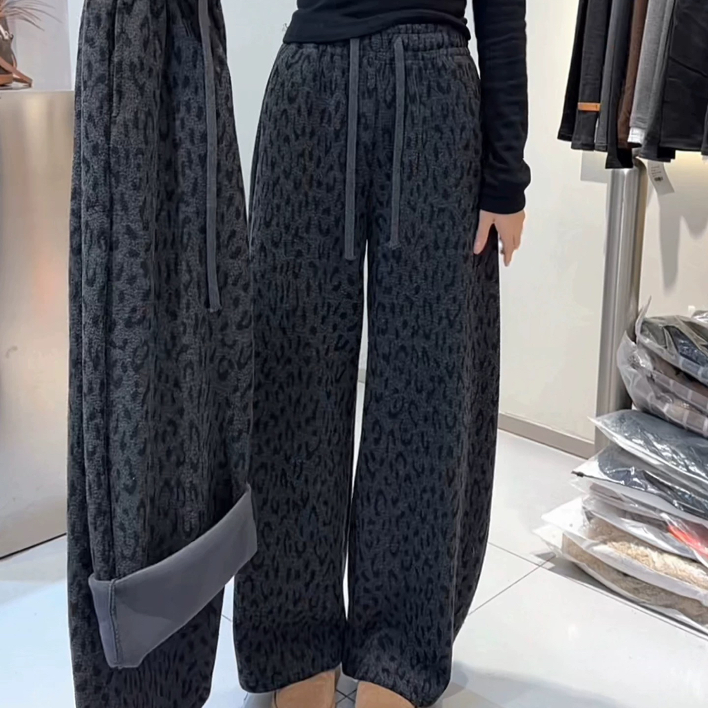 慵懒高级感豹纹显瘦加绒直筒裤【豹纹】