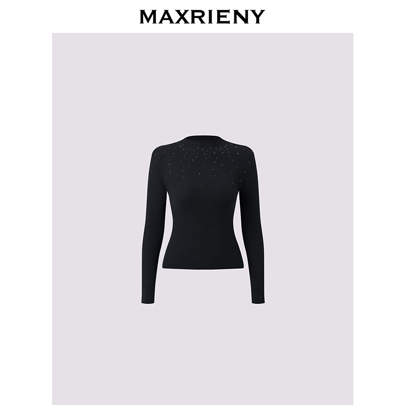 MAXRIENY【商场同款-25秋季新品】烫钻小高领轻职风百搭针织衫