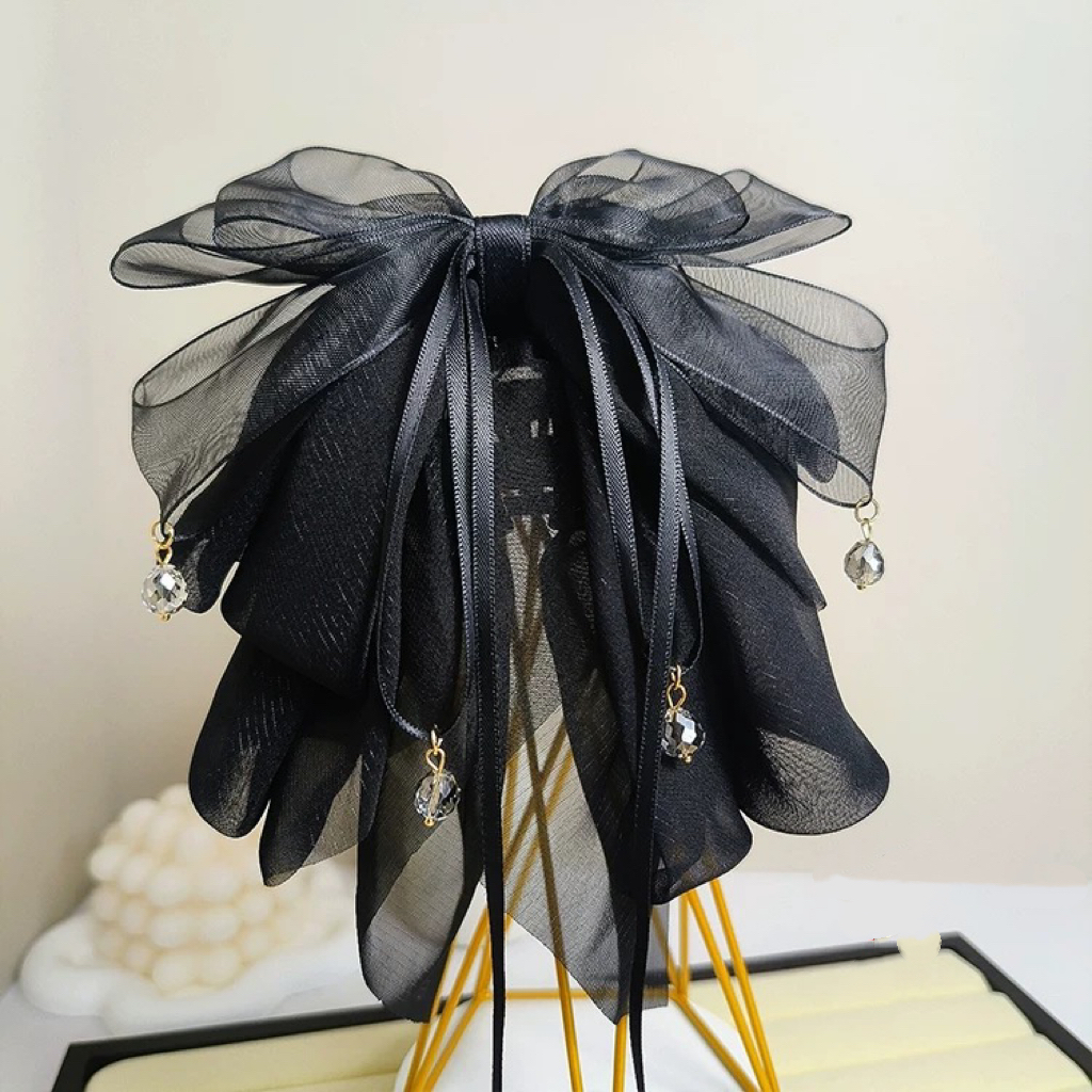 【花园派对】超仙雪纺蝴蝶结马尾抓夹高级飘带鲨鱼夹半扎发夹3839