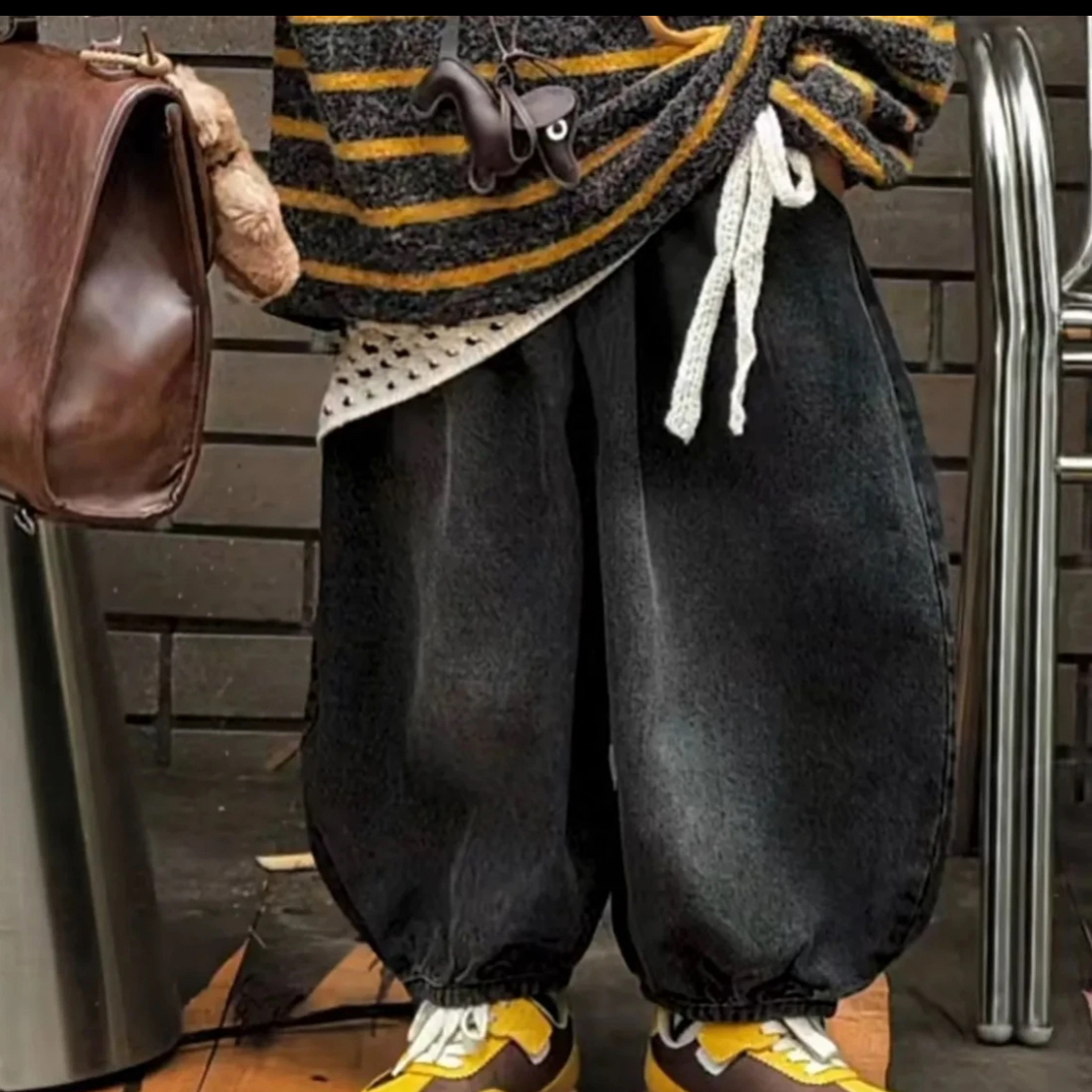 儿童秋季复古牛仔灯笼裤