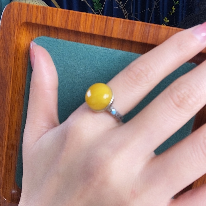 蜜蜡银S925镶嵌戒指戒指