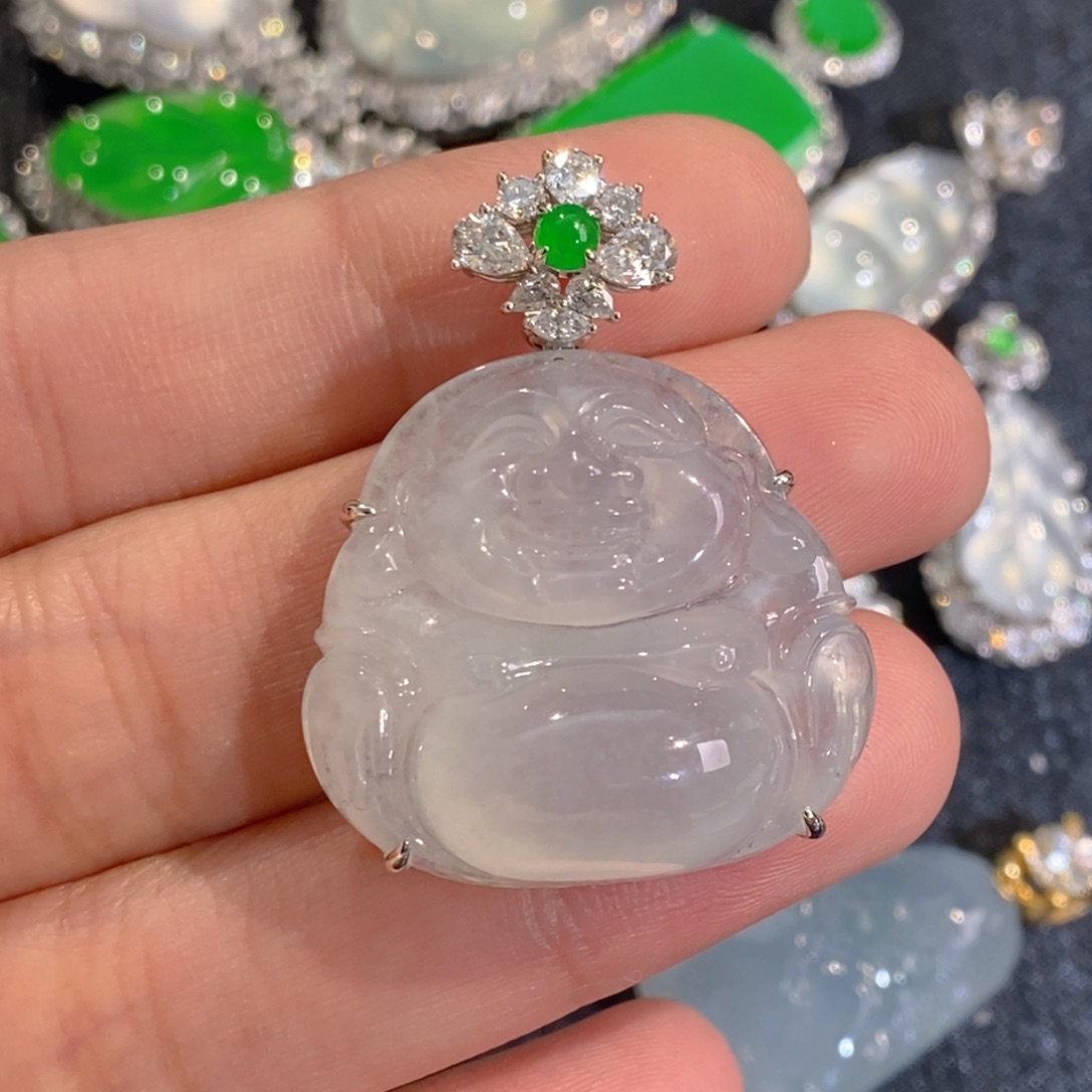 翡翠18K金镶嵌颈饰天然缅甸A货翡翠