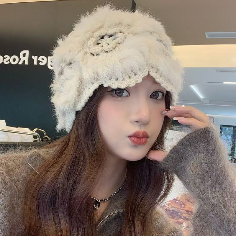 毛线帽女秋冬毛绒渔夫帽保暖时尚爆款