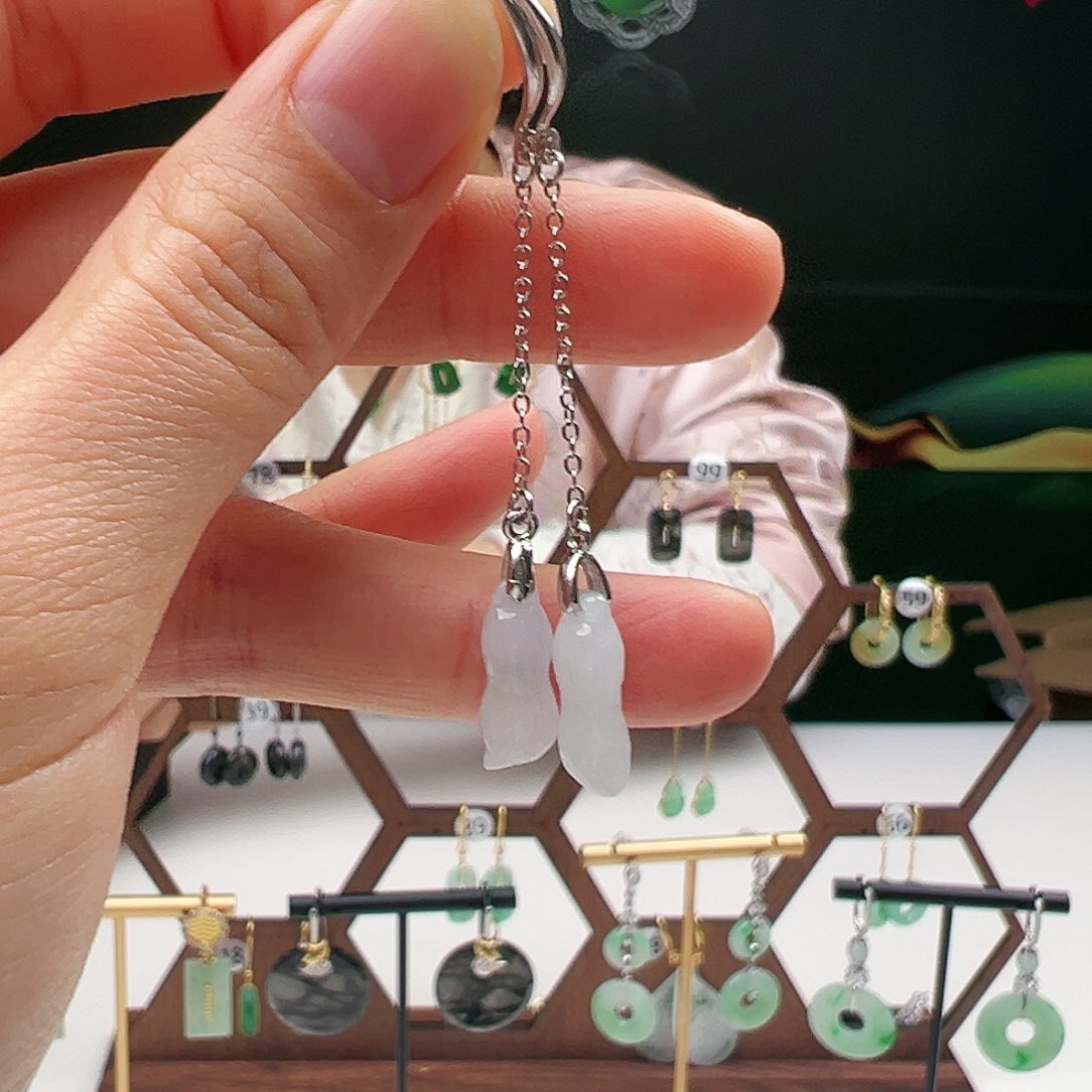 翡翠耳饰银S925镶嵌天然翡翠
