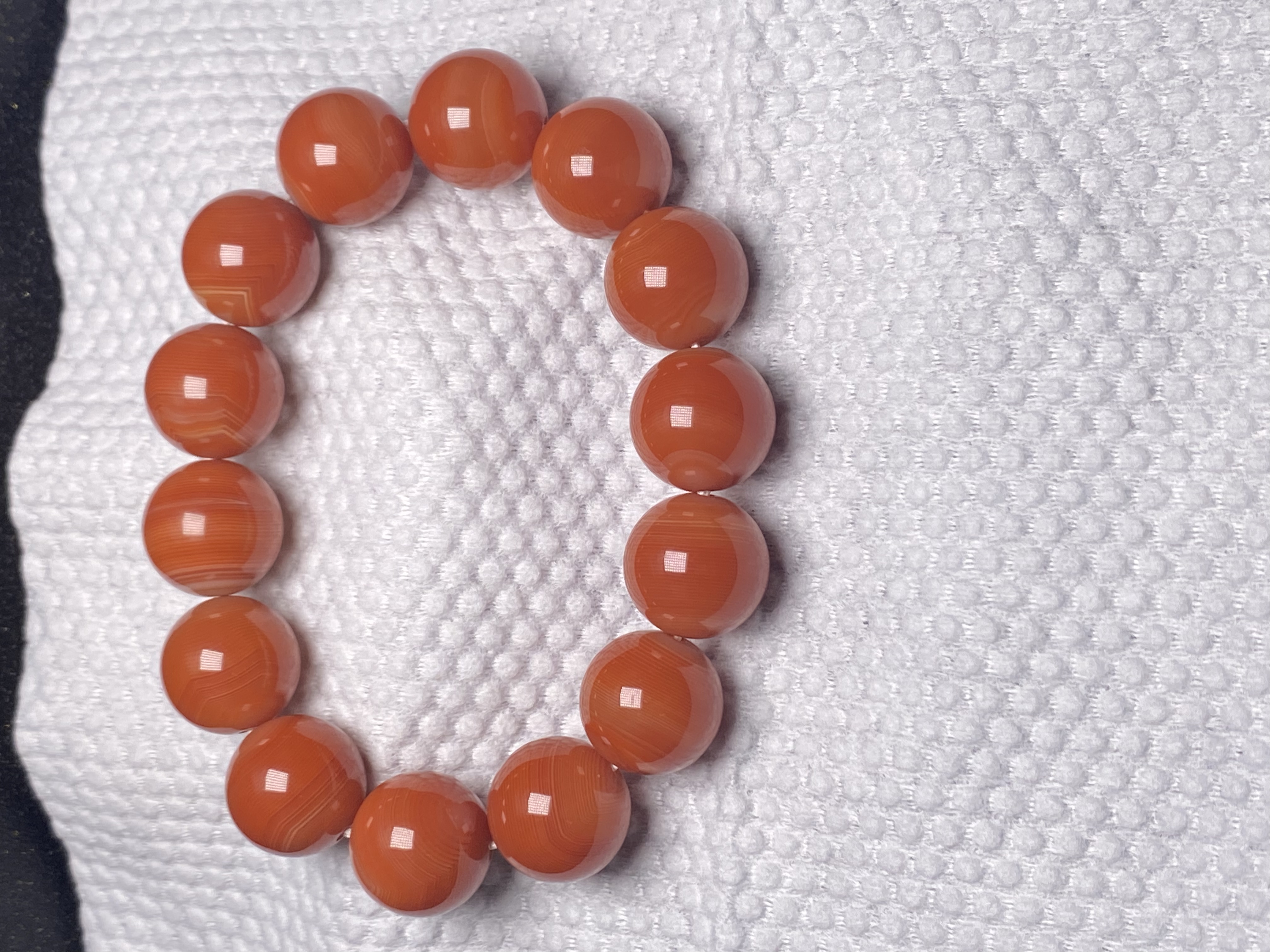 天然玛瑙玉髓玉石柿子红纯色缠丝圆珠大珠手串男女款饰品礼物