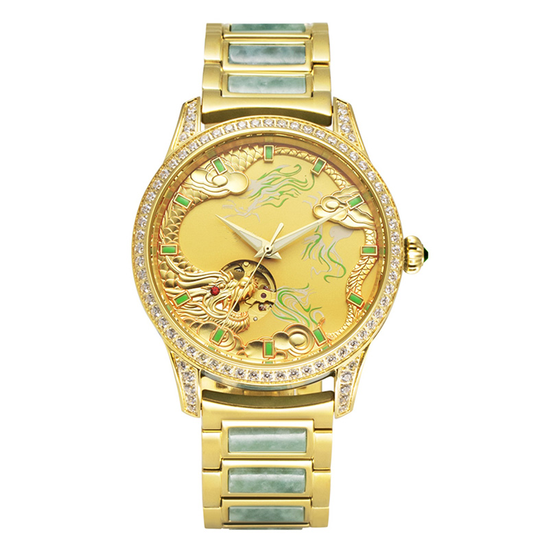 【】翡翠龙王系列 高端时尚真金翡翠男士机械手表