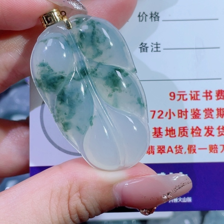 翡翠18K金镶嵌颈饰叶子