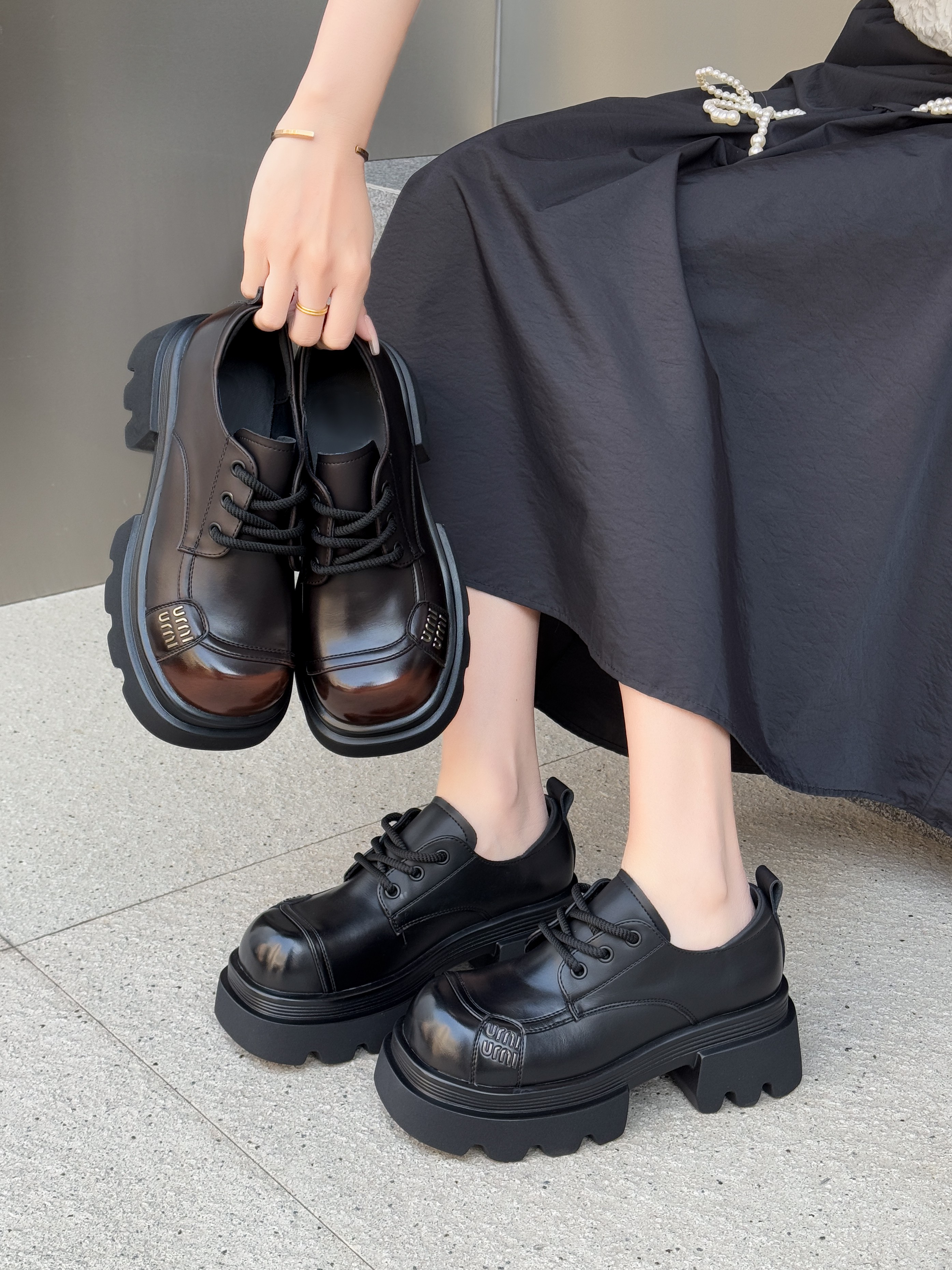 89958春款厚底松糕乐福鞋皮鞋女