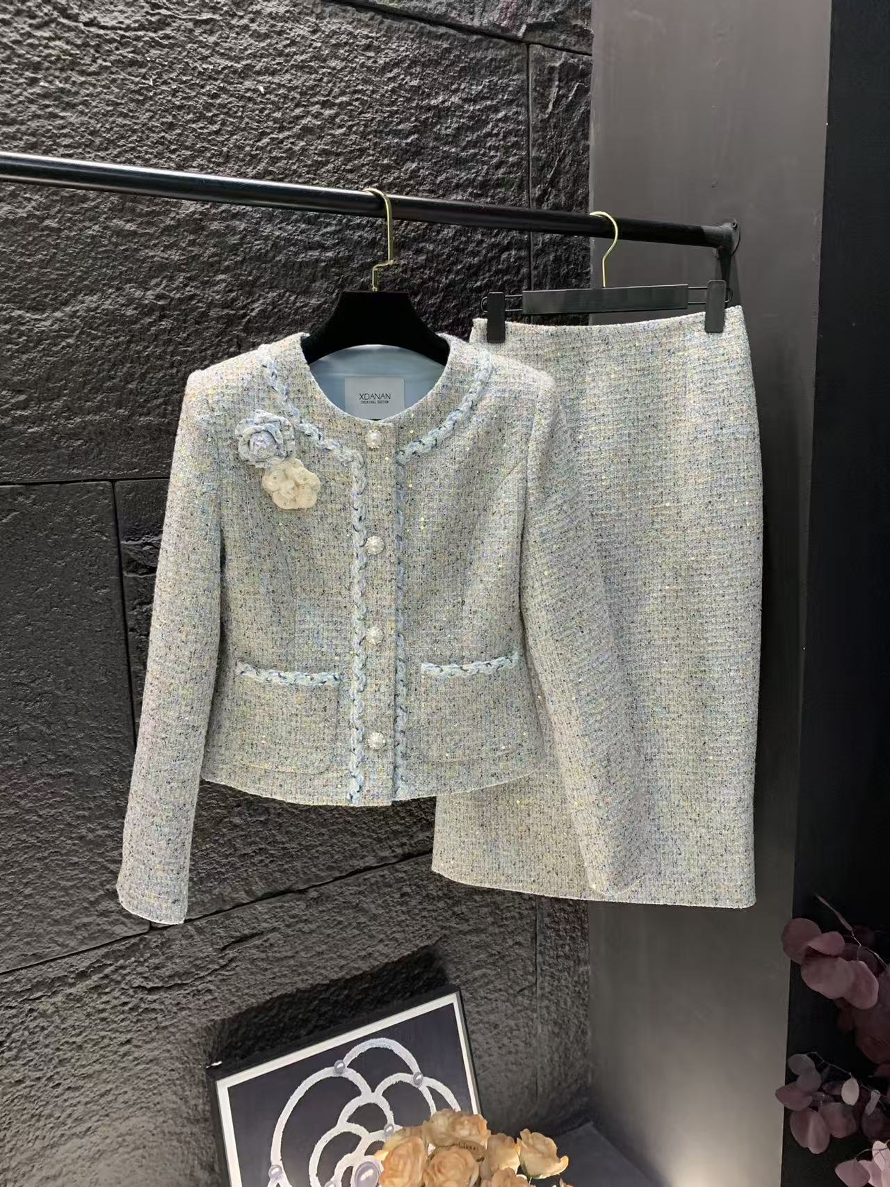 南油秋冬新款小香风套装长裙两件套加棉加厚保暖显瘦女套装