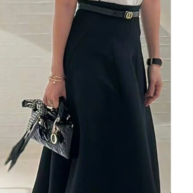 全新未使用 DIOR/迪奥 30 Montaigne 黑色系带长裙半身裙 34码
