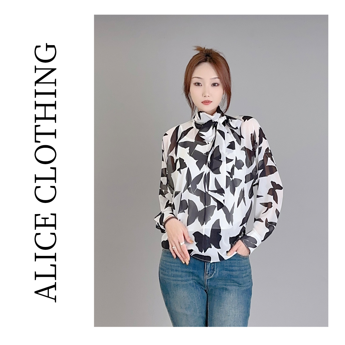 1[alicelulu] “蝶影之舞”绑带衬衫 轻盈浪漫 时髦知性 S2136715G