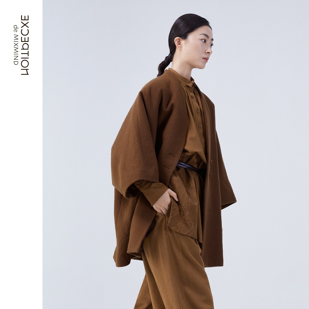 EXCEPTION例外女装秋冬款绵羊毛丝网印花新中式大衣AB23-Q1A03