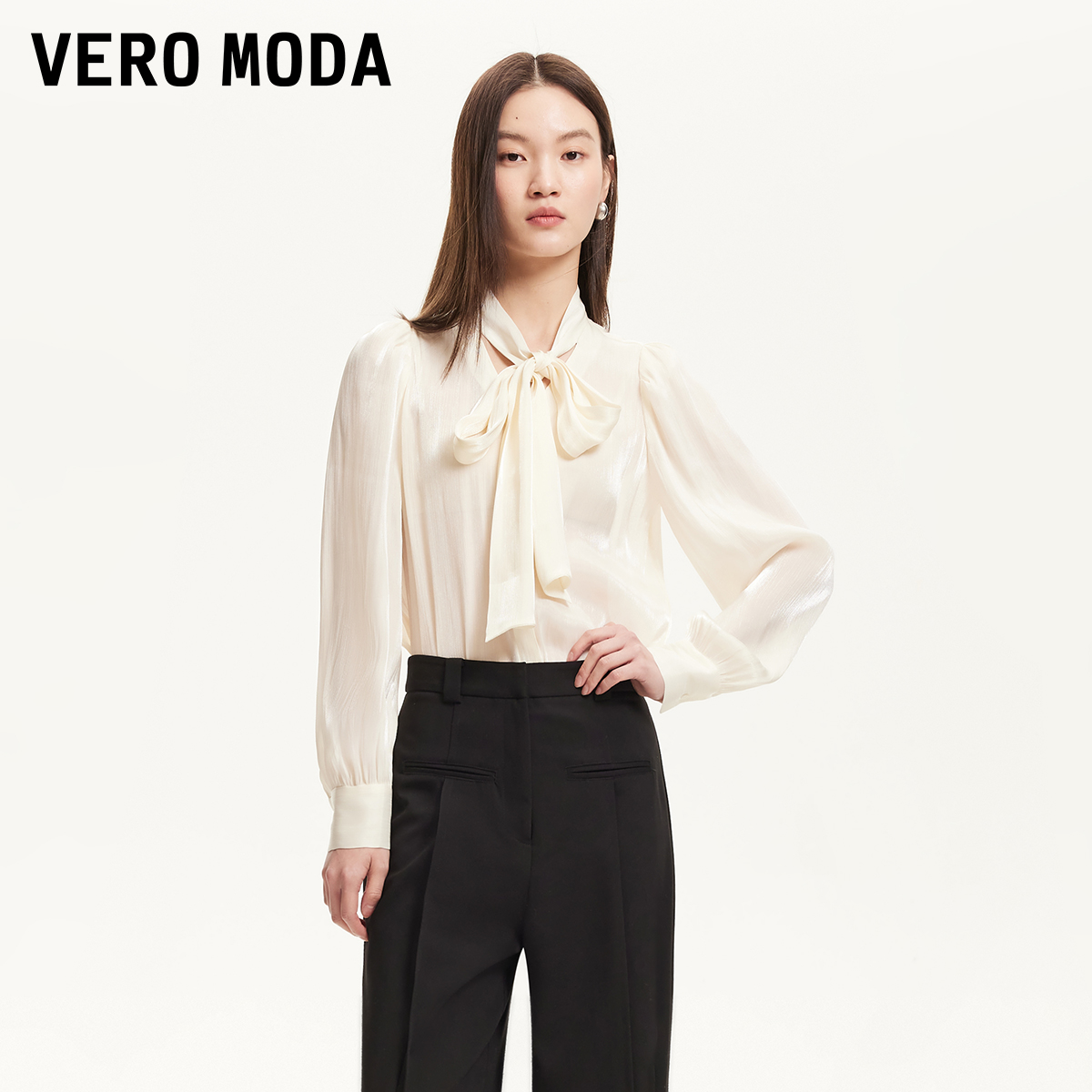 Vero Moda衬衫女洋气领口蝴蝶结系带设计感衬衫流光风百搭老钱风