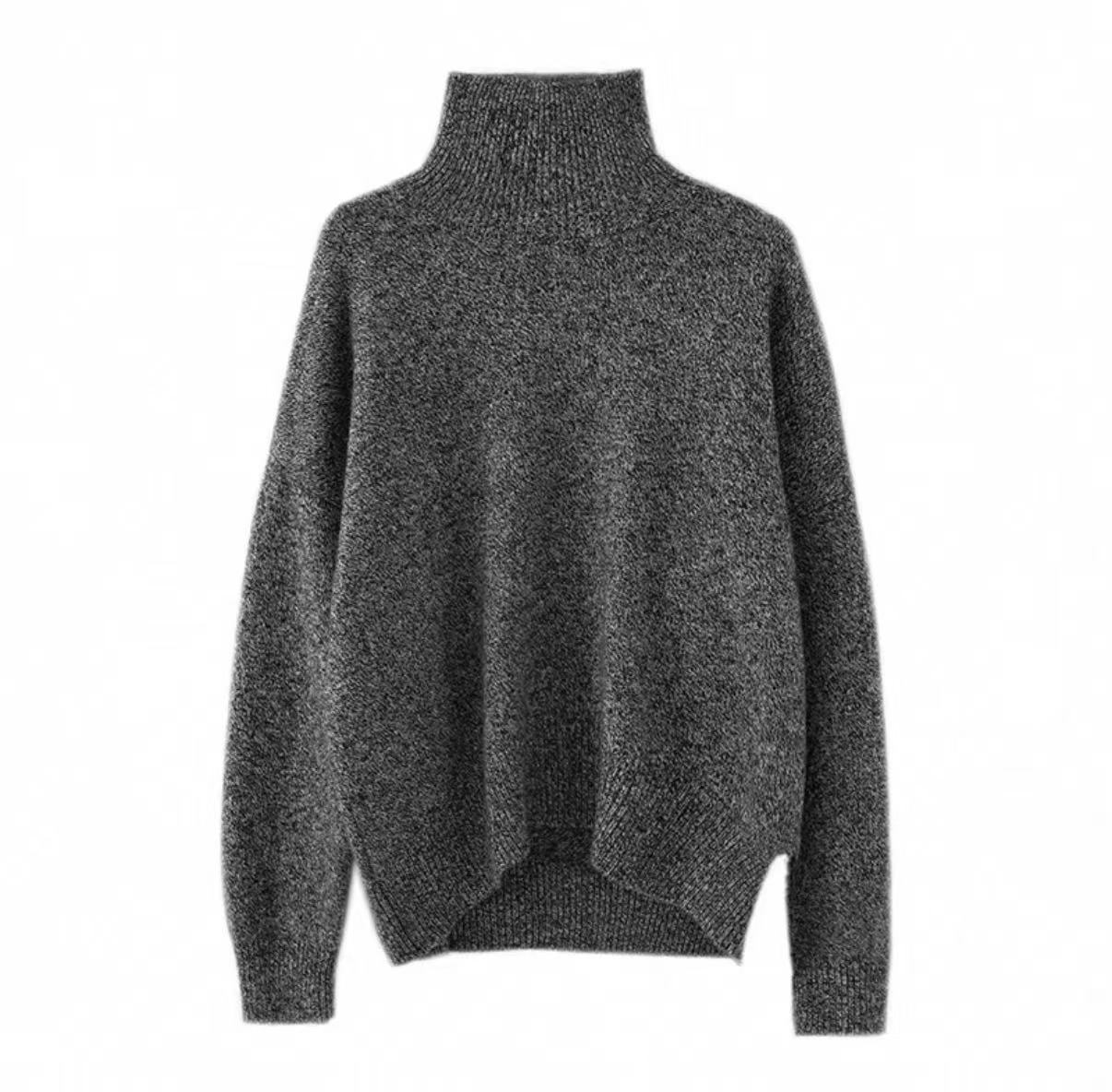 秋冬款100纯羊毛高领加厚针织衫长袖套头毛衣女宽松慵懒风