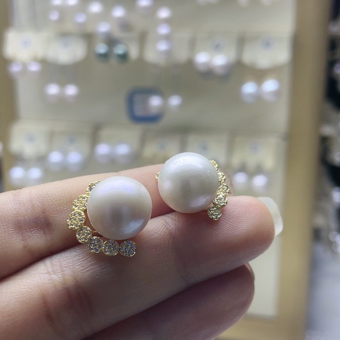淡水珍珠耳饰银S925镶嵌