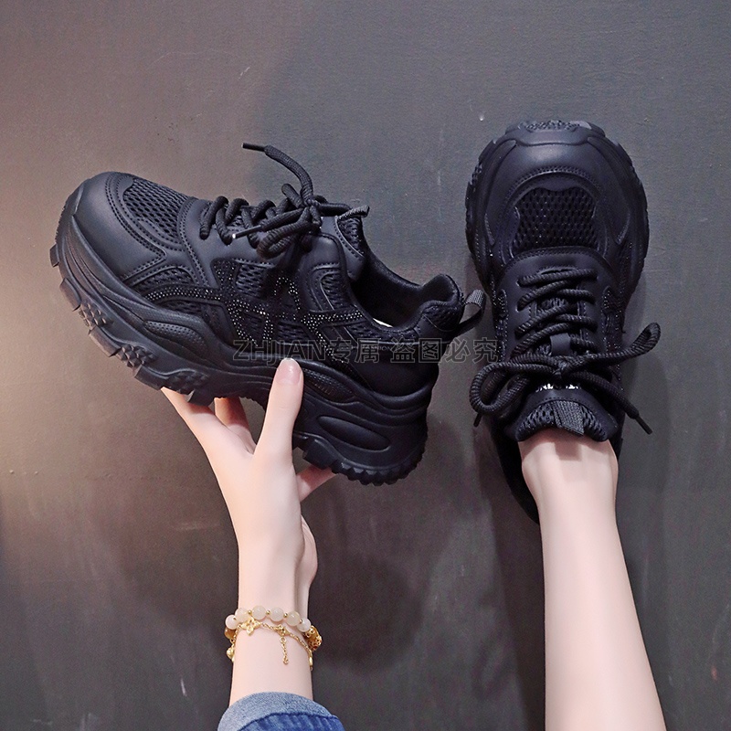 网红爆款水钻老爹鞋女厚底2025秋季新款网面透气百搭休闲运动鞋子