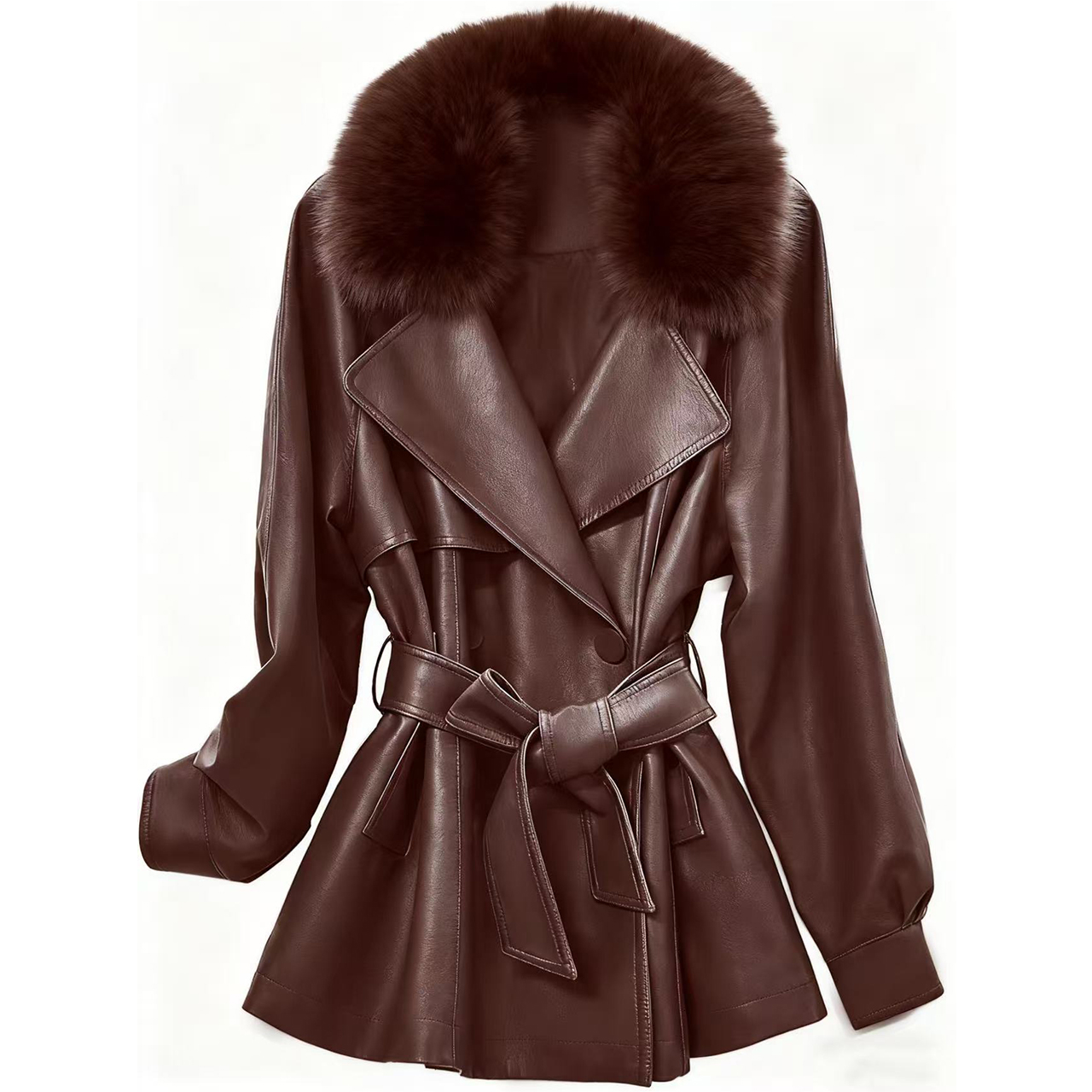 女士加棉外套上衣皮衣带毛领加棉收腰款式