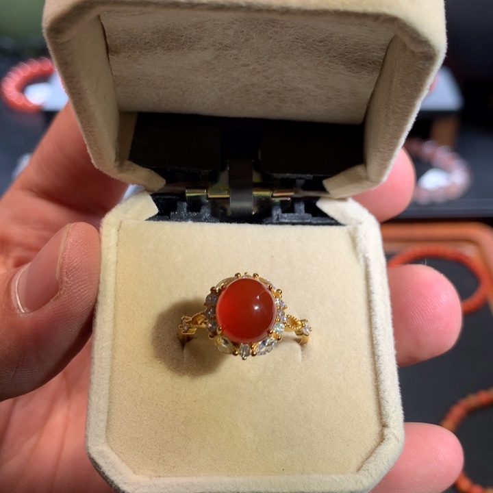 南红玛瑙银S925镶嵌戒指小庄冰红女戒