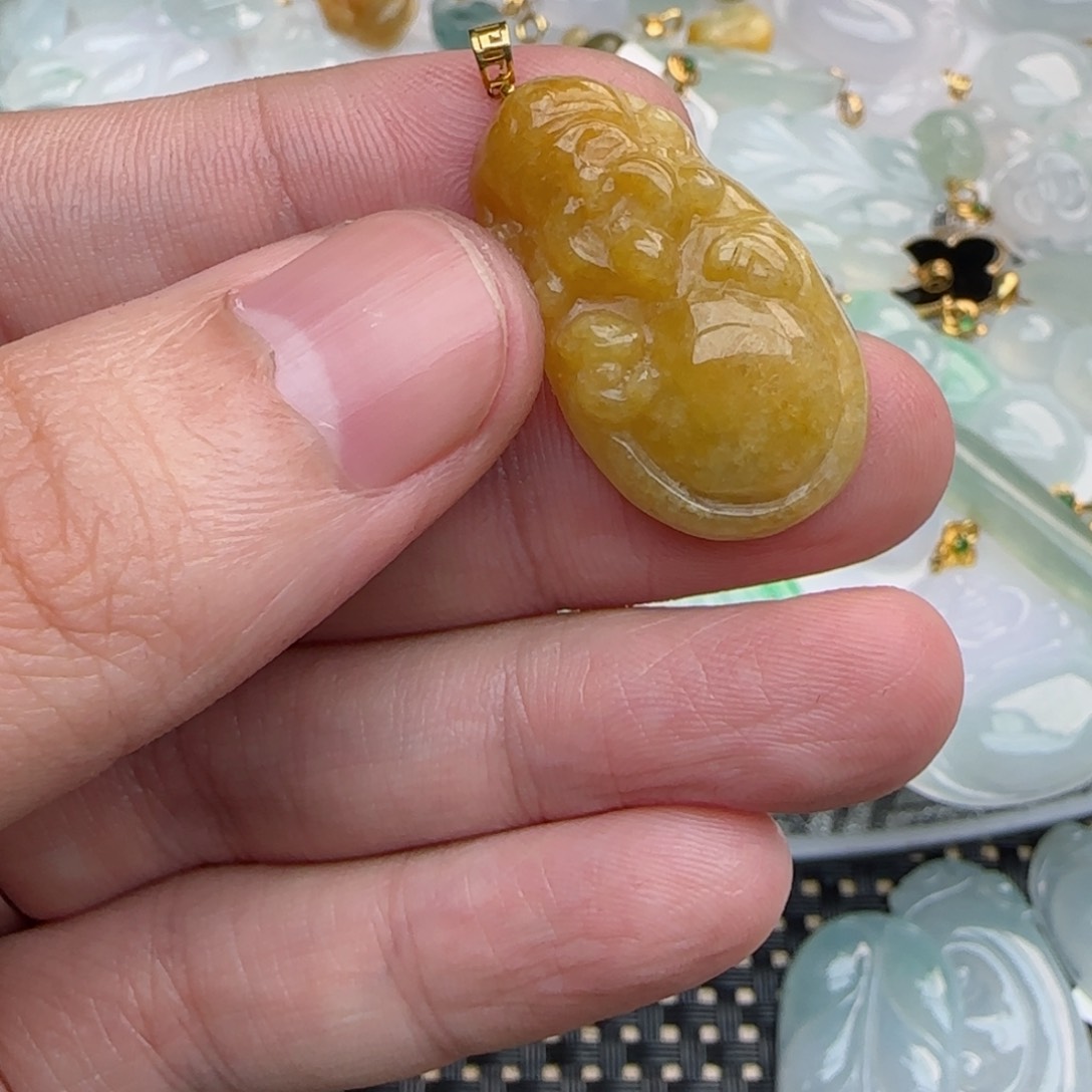 【闪购商品】翡翠吊坠(不含链)18K金镶嵌财神