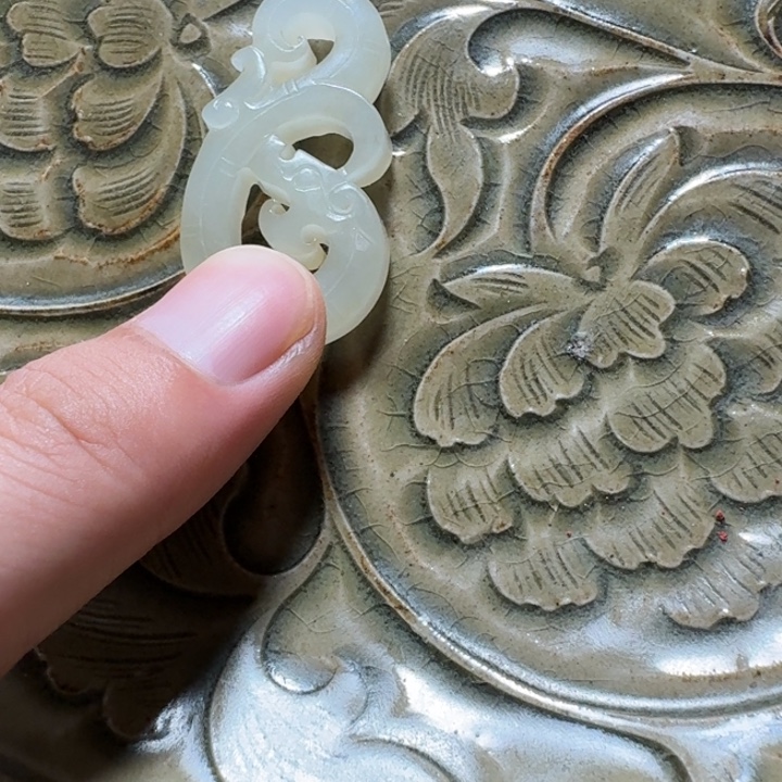 强***子瓷片双鱼青瓷开片大碗