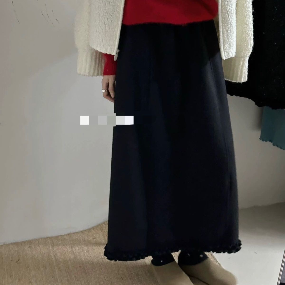 2025秋冬新款耳边511301-1高腰加厚显瘦毛呢半身裙长裙