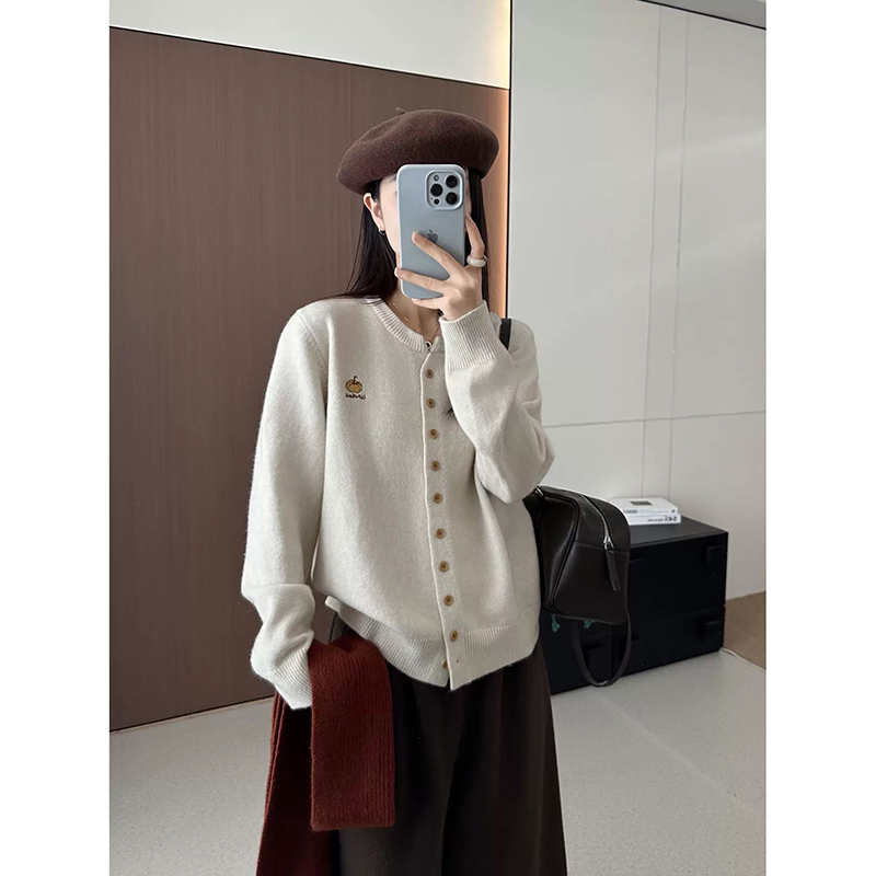 【燕麦色】3892南瓜开衫外套超柔软高品质圆领上衣