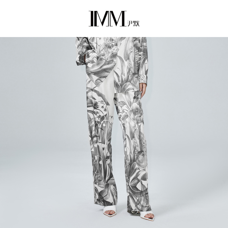 【星线好物】IMM尹默女装夏19MM巴黎斜桑波缎版画长裤IWDX11019
