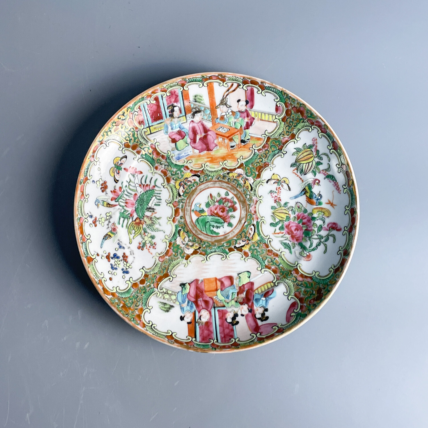 晚清广彩花鸟纹人物故事小盘1-M25KK001A39-01