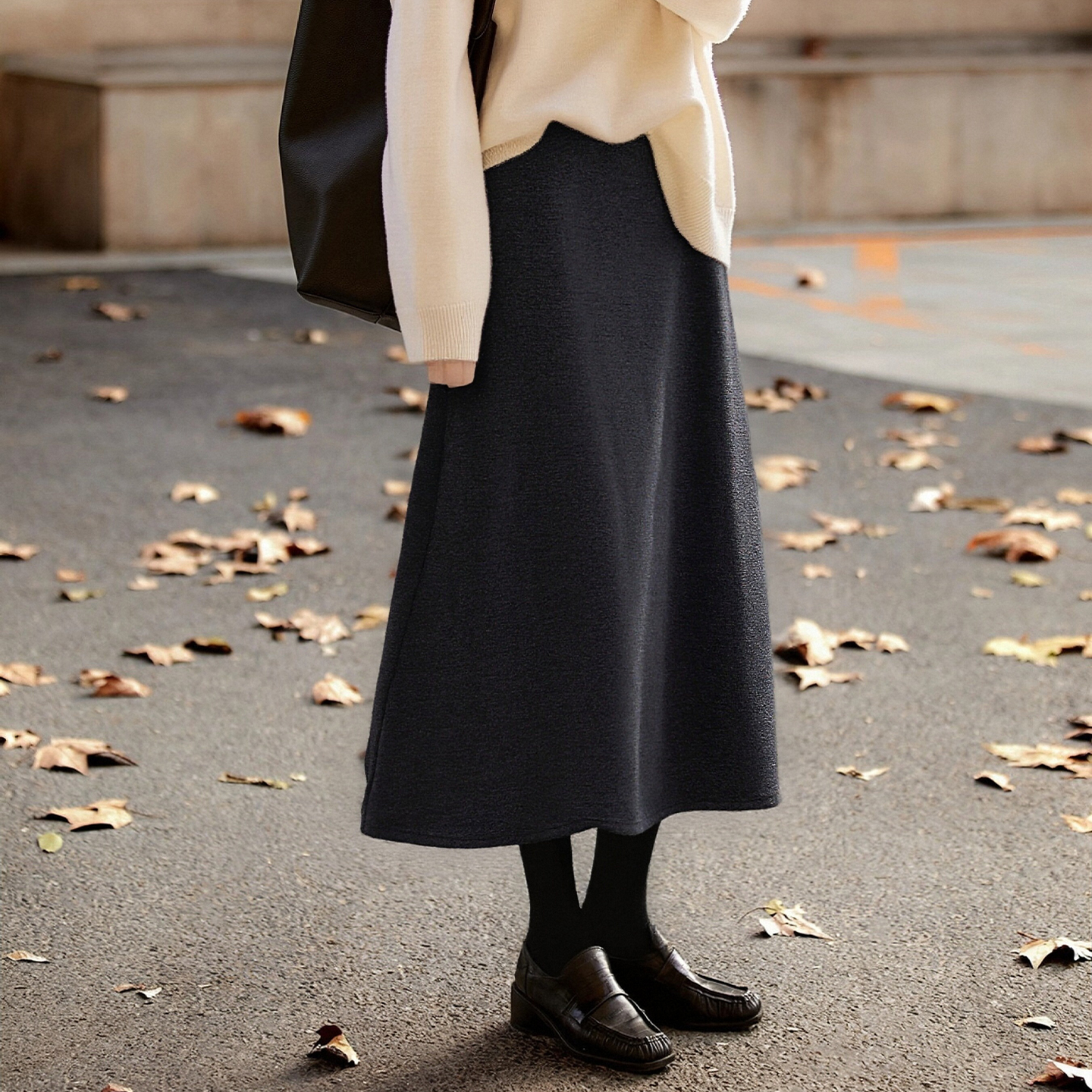 莱赛尔天丝绵羊毛呢半身裙秋冬款A字伞裙子2025年新款百褶垂感裙