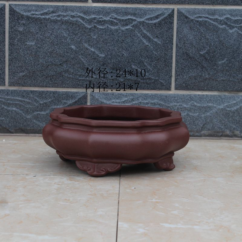 紫泥蒲包口筋纹宜兴紫砂花盆