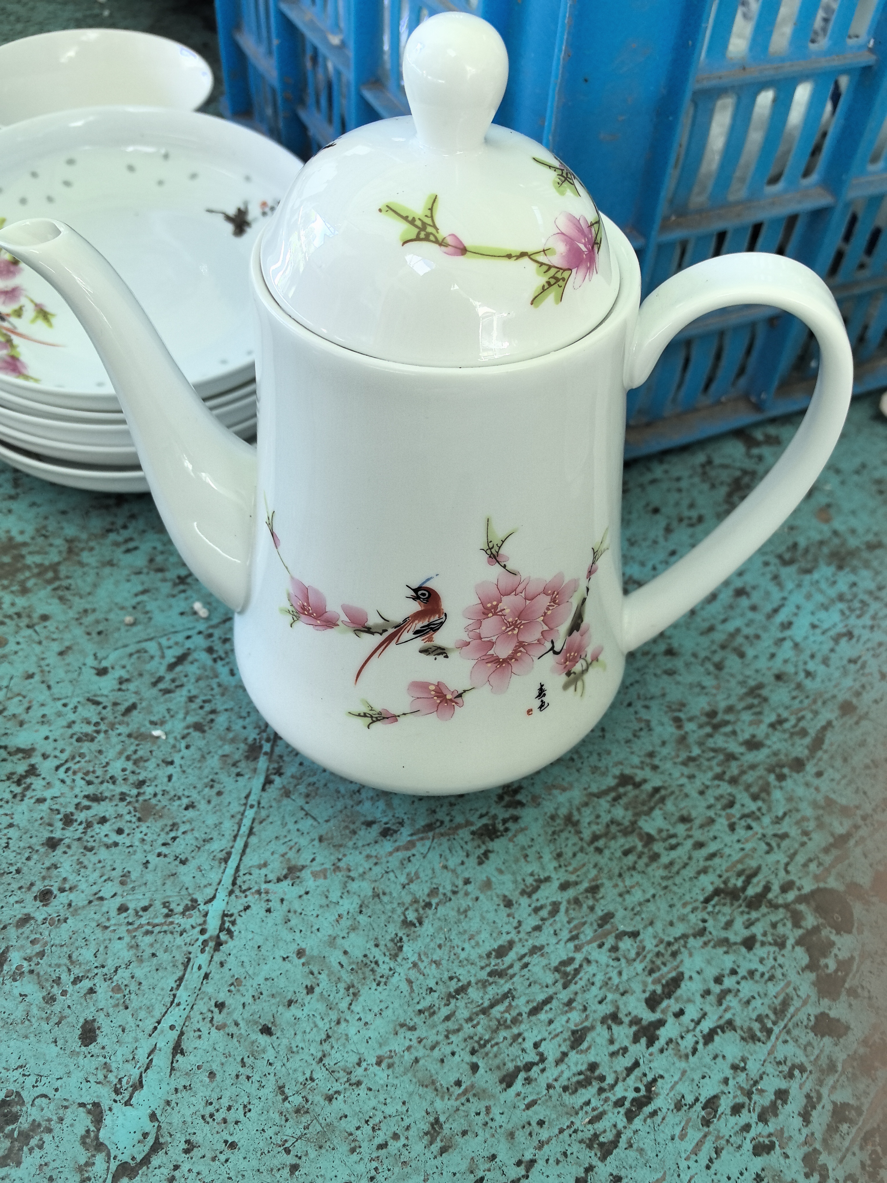 景德镇陶瓷水点桃花大茶壶 超大茶壶