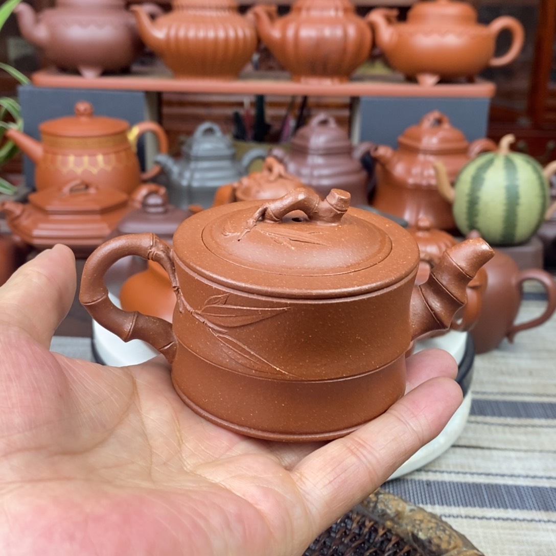 紫砂茶壶小竹段130cc不矿宝山红降坡泥